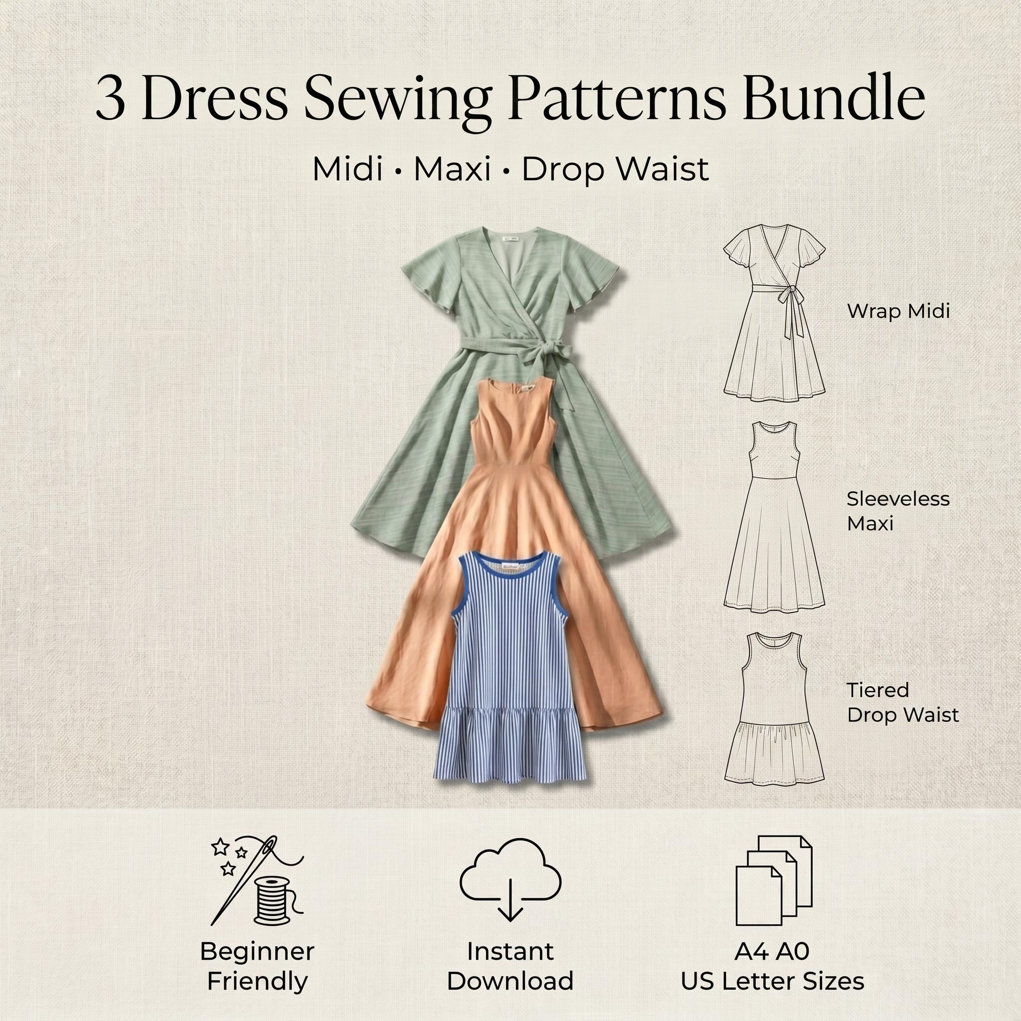 drop waist maxi dress pattern Dropped Waist Dress Sewing Pattern PDF — Mini & Maxi 