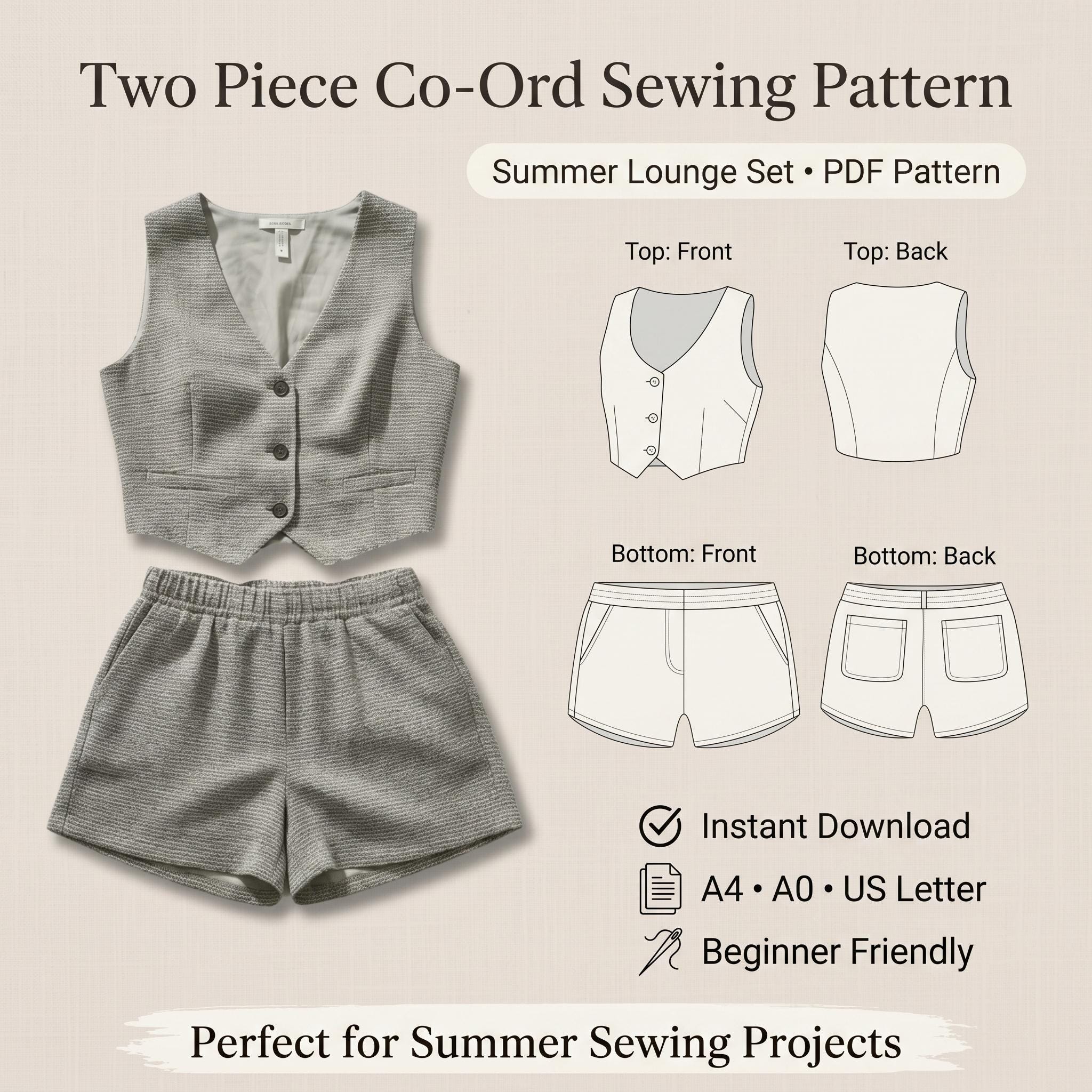 Two Piece Co Ord Sewing Pattern, Trendy Summer Lounge Set (digital ...