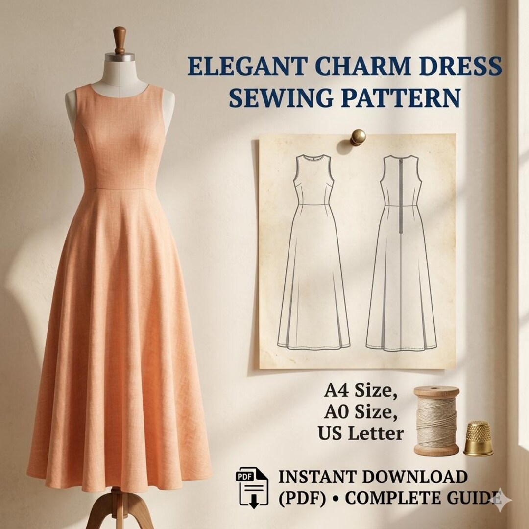 Elegant A-line Maxi Dress Sewing Pattern | PDF Instant Download (A4, A0 ...