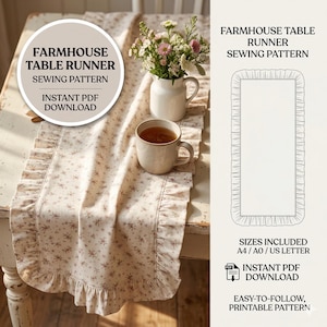 Ruffle Farmhouse Table Decor Sewing Pattern PDF, Cottagecore DIY, A4 US Letter Instant Download