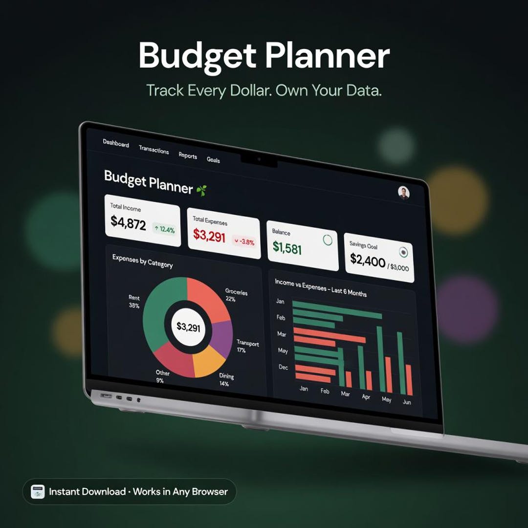 Budget Planner Spreadsheet Template HTML | Monthly Expense Tracker ...