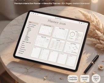 2026 Interactive Digital Planner | Minimalist Daily Weekly Monthly Yearly | Budget & Habit Tracker