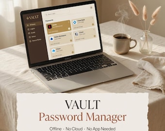Offline Password Manager | No Cloud No App | Secure Digital Vault | 4 Color Themes
