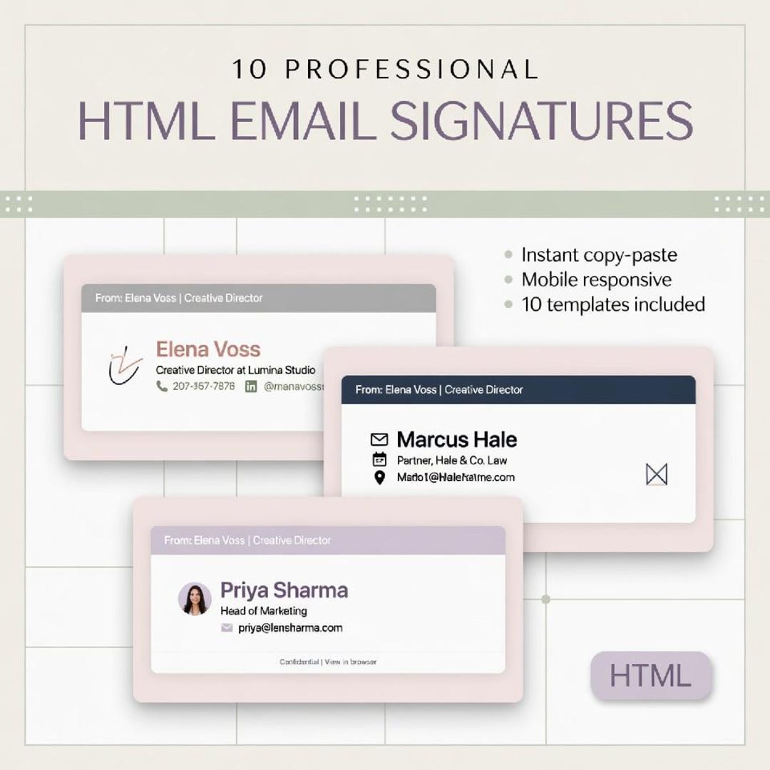HTML Email Signature Template | Gmail Outlook Apple Mail | 10 Modern ...