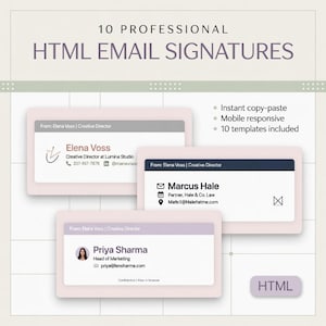 Plantilla de firma de correo electrónico HTML / Gmail, Outlook, Apple Mail / 10 diseños modernos / Descarga instantánea