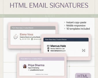 HTML Email Signature Template | Gmail Outlook Apple Mail | 10 Modern Layouts | Instant Download