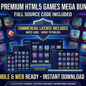 Pacchetto di 100 giochi HTML5 - Codice sorgente completo - Mini giochi ottimizzati per dispositivi mobili per siti web