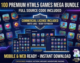 100 HTML5 Games Bundle - Full Source Code - Mobile Friendly Mini Games for Website