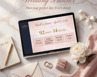 Wedding Planner | Guest List Budget Checklist Seating Chart Countdown | No App Needed | Digital Download