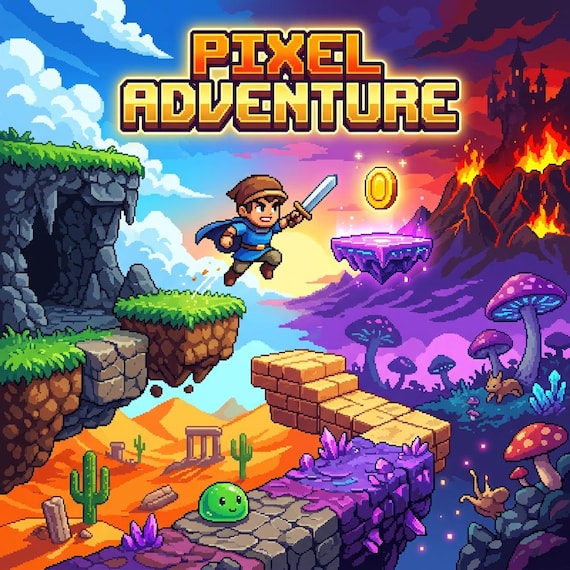 Browser Platformer Game | 5 Level Pixel Adventure | Full Source Code | No Install | Digital Download