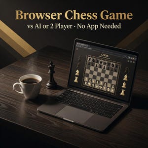 HTML-schackspel | mot AI eller 2 spelare | 3 svårighetsgrader | Digital nedladdning
