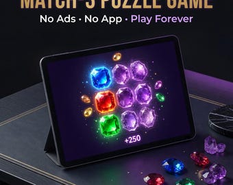 Match-3 Puzzle Game | Browser Gem Game | No App | Offline HTML5 | Digital Download