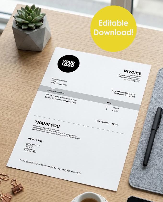 Editable Invoice Template for Small Business | Minimalist Modern Canva ...
