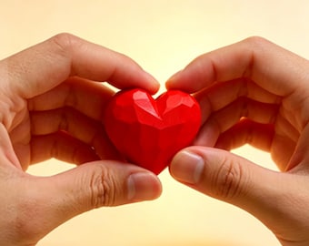 Hand Carved Wooden Geometric Heart - Small Faceted Wood Heart Keepsake, Pocket Token, Love Gift