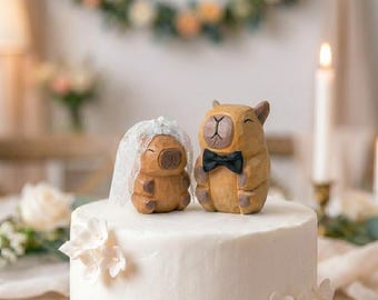 Hand-Carved Wooden Capybara Wedding Cake Topper, Bride Groom Keepsake, Anniversary Gift