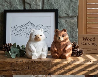 Handmade Wooden Bear Figurine,Animal Carving Teddy Statue,Rustic Home Decor,Woodland Nursery Gift,Couple Anniversary Wedding Bear Lover Gift