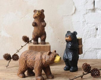 Handmade Wooden Bear Figurine, Rustic Carved Grizzly Bear Statue, Woodland Nursery Decor, Whimsical Forest Animal Totem Cabin Gift