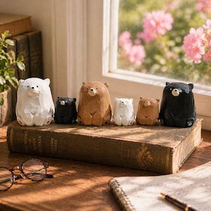 Handgesneden houten beerbeeldje - minimalistisch decor - dier ornament cadeau, Moederdagcadeau, voor natuurliefhebbers