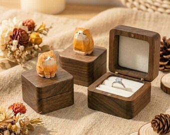 personalized cat Wooden Ring Box, Single Double Slot Engagement Box, Handmade Ring Box for Cat Owners & Pet Lovers,Summer Wedding Decor