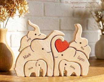 Custom Bear Family Puzzle, Personalized Wooden Name Engraved Gift, 2-8 Members Figurine, Grandparents Day Keepsake, Woodland Nursery Decor
