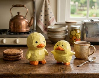 Hand Carved Basswood Yellow Duck Figurine, Custom Unique Duck Back to School Gift