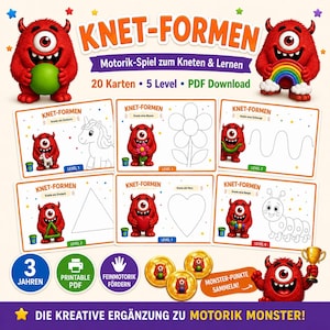 Speelkleimat voor kinderen | Fijne motoriek oefeningen met klei voor kinderen vanaf 3 jaar | 20 kleisjablonen (PDF) | Educatief speelgoed voor kleuters | Direct downloaden |