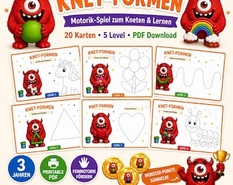Playdough Shapes | Motor Skills Game for Children | 20 Cards, 5 Levels | Fine Motor Skills Exercises for Preschool | Playdough Templates for Learning & Crafting | PDF Download