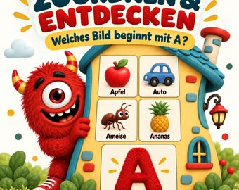 Learning letters in preschool | Matching initial sounds A-Z | 130 cards & letter house | Educational game for kindergarten as a printable PDF, ages 4+