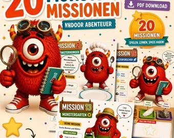 Indoor Activities for Children 3-6 Years | 20 Monster Missions | Montessori PDF | Creative Play Ideas | Instant Download | Kindergarten
