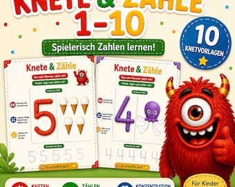 Playdough templates for children: Numbers 1-10 | Learning numbers with playdough | Fine motor skills exercises | Preschool/Kindergarten learning game (PDF, ages 3+)