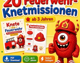 Firefighter Play Dough Templates PDF | 20 Play Dough Missions for Ages 3 and Up | Develop Fine Motor Skills | Play Dough Cards for Kindergarten | Instant Download