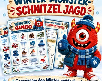 Winter Scavenger Hunt for Children 3-7 Years | Outdoor Nature Game | Winter Bingo, Riddles, Tasks | Printable PDF for Kindergarten, Family (DIN A4)