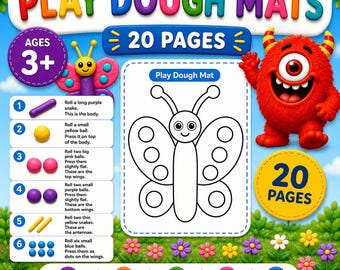 Play Dough Mats Printable PDF | 20 Playdough Templates | Fine Motor Skills | Montessori Preschool Activity | Instant Download