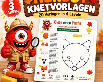 Playdough Templates for Children - Autumn - 20 Playdough Ideas in 4 Levels | Playdough for Ages 3 and Up | Fine Motor Skills for Kindergarten and Preschool | PDF Download