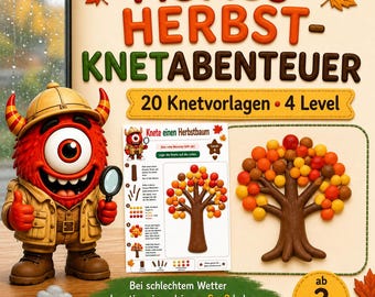 Playdough Templates for Children - Autumn - 20 Playdough Ideas in 4 Levels | Playdough for Ages 3 and Up | Fine Motor Skills for Kindergarten and Preschool | PDF Download