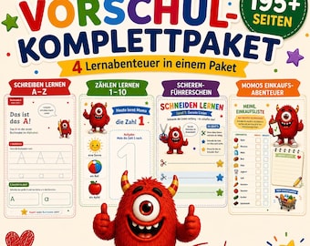 Preschool Learning Package for Children (PDF) | Preschool exercises: Writing A-Z, Numbers 1-10, Learning to Cut | Kindergarten worksheets, 195+ pages
