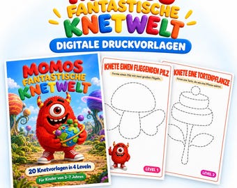Knetvorlagen Kinder 3–7 Jahre | 20 Fantasie-Motive in 4 Leveln | Feinmotorik & Kreativität fördern | PDF zum Ausdrucken mit Momo | Knetspiel