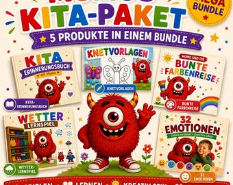 Kindergarten Learning Package for Ages 3 and Up | 150+ Pages of Kindergarten PDF | Learning Games, Playdough Templates, Learning Emotions & Colors | Digital Download