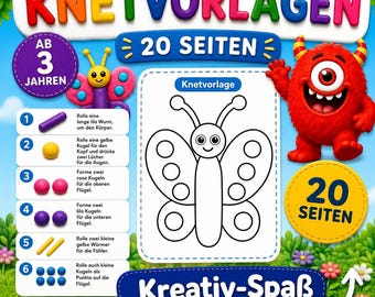 Playdough Templates for Children | Fine Motor Skills Montessori PDF | 20 Playdough Mats | Play & Learning Materials for Preschool and Kindergarten | Motor Skills Development DIY