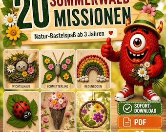 Nature Craft Ideas for Kids (PDF) | 20 Summer Craft Templates | Crafts with Natural Materials | Forest Activities | DIY Kindergarten | PDF Download
