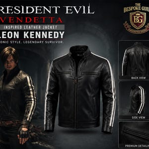 Resident Evil Vendetta Leon Kennedy Czarna skórzana kurtka – męska kurtka motocyklowa inspirowana graczami