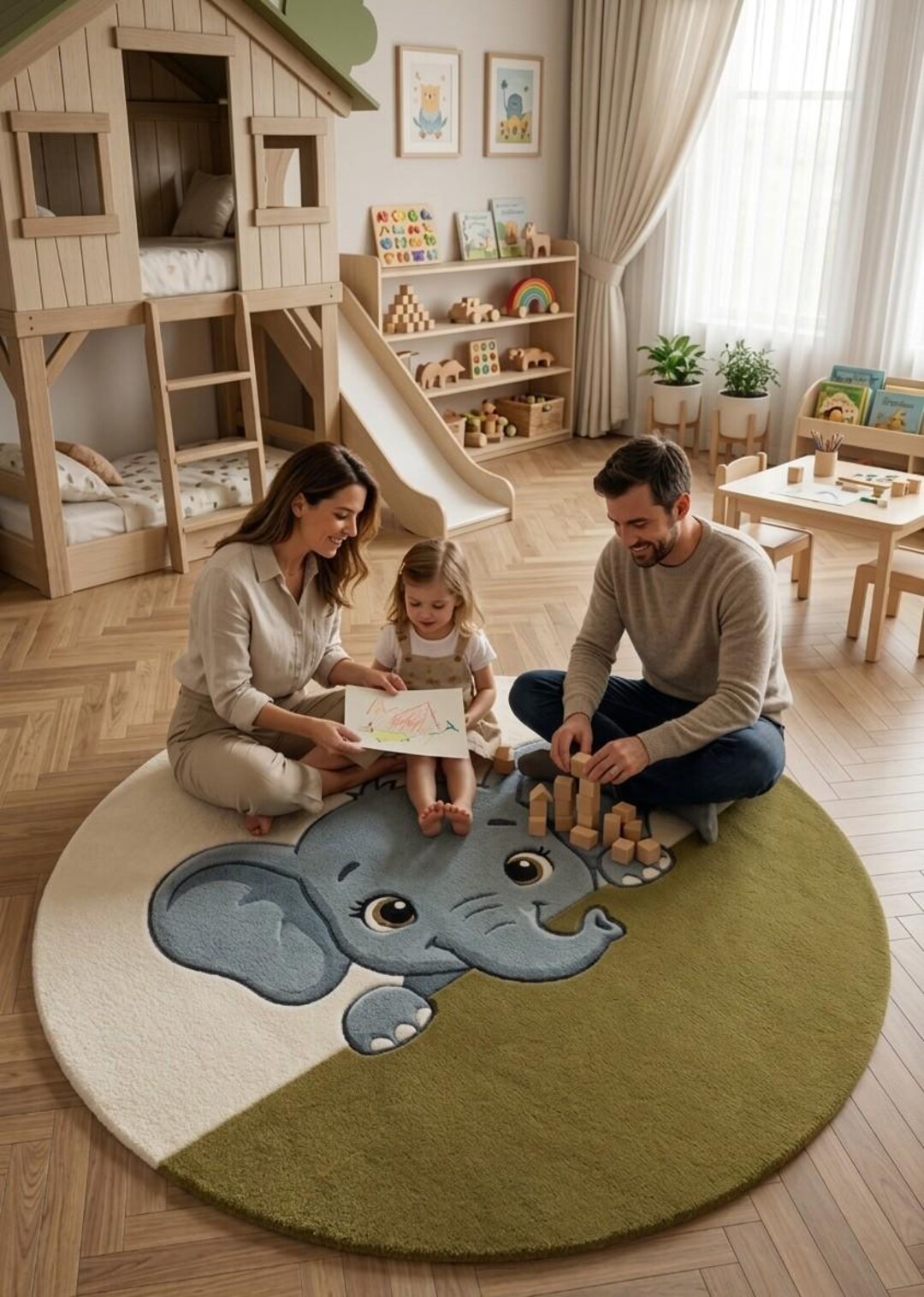 Hand-tufted Wool Elephant Rug, Round Nursery Carpet, Kids Room Decor - Etsy