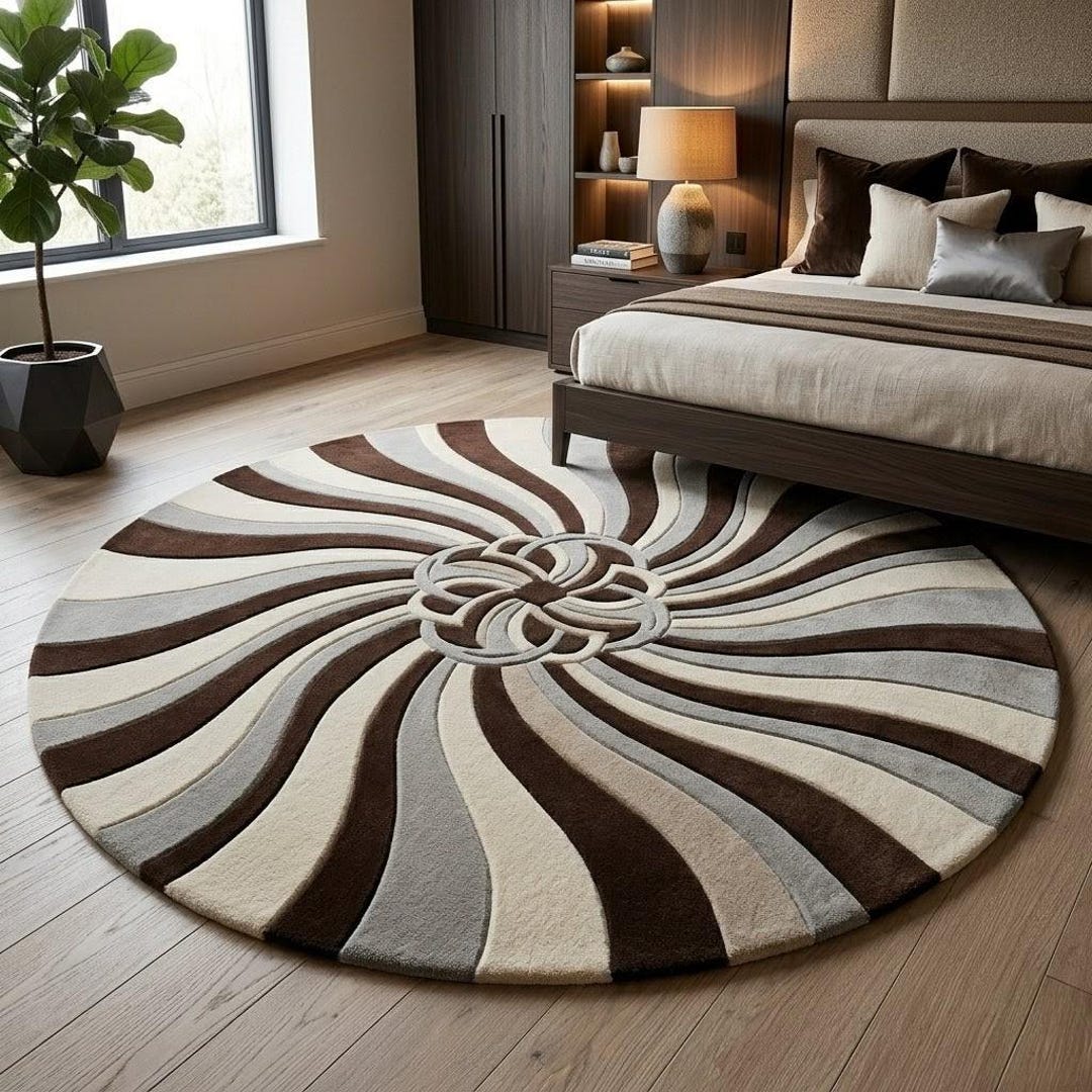 Eclectic Round Wool Rugs Luxury Round Hand Tufted Wool Rug, Modern Swirl Floral Area Rug, Custom ...