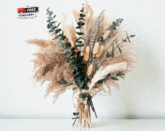 Boho Pampas Grass Bouquet, getrockneter Lavendel Eukalyptus, rustikale Hochzeitsdeko, Dekor, künstliche Pflanze drinnen