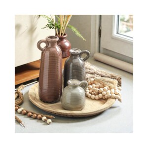 ceramic vase set of 3 farmhouse decor neutral tones, rustic boho pampas vases for home styling, decorative vases with handle for shelf decor, modern farmhouse vase set for table centerpiece, terracotta vases for dried flowers and pampas grass, neutral ceramic vases for entryway table decor, flower vases set for living room shelf styling, boho chic ceramic vase set minimalist decor, rustic clay vases for home decoration ideas, decorative pampas vases for mantel styling, aesthetic neutral vases