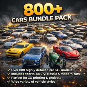 Plus de 800 modèles STL de voitures | Fichiers d'impression 3D (téléchargement numérique)