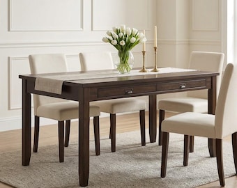 Cherry Wood Dining Table with Storage Drawers, Transitional Kitchen Table (Seats 6)