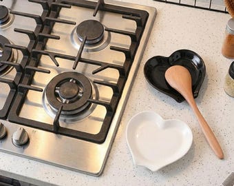 Heart Shaped Ceramic Spoon Rest, Kitchen Utensil Holder, Countertop Organizer