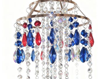 Lámpara de araña de cristal rojo y ágata azul