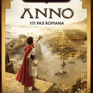 May include: Gold Edition cover art for "Anno 117: Pax Romana" featuring a Roman-era figure overlooking a city with a large coliseum. The image has a warm color palette with the Steam logo at the bottom.